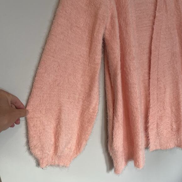 Kaari Blue Open Front Cardigan Fuzzy Sweater Petal Pink Womens Size Large Cozy - Picture 2 of 7